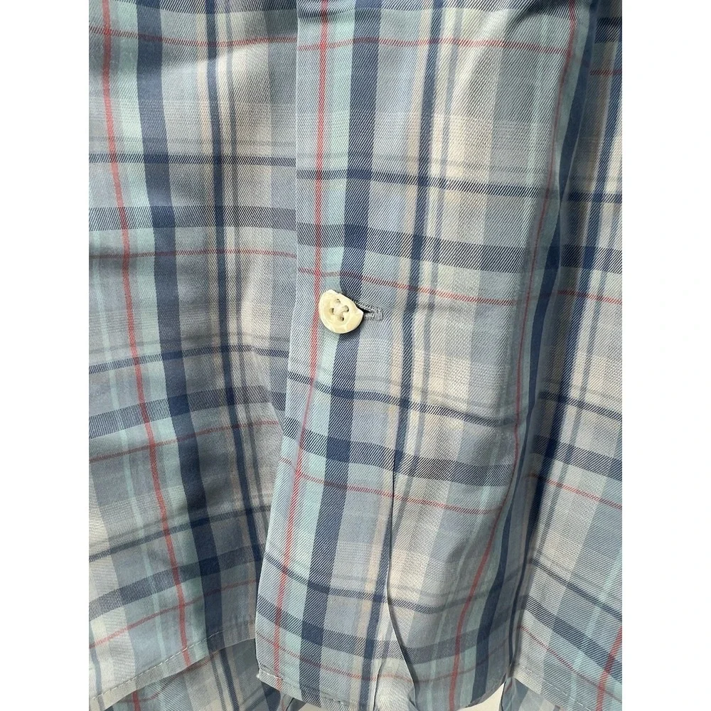 Peter Millar XXL Cotton Silk Blend Button Front Shirt Plaid Long Sleeved Blue
